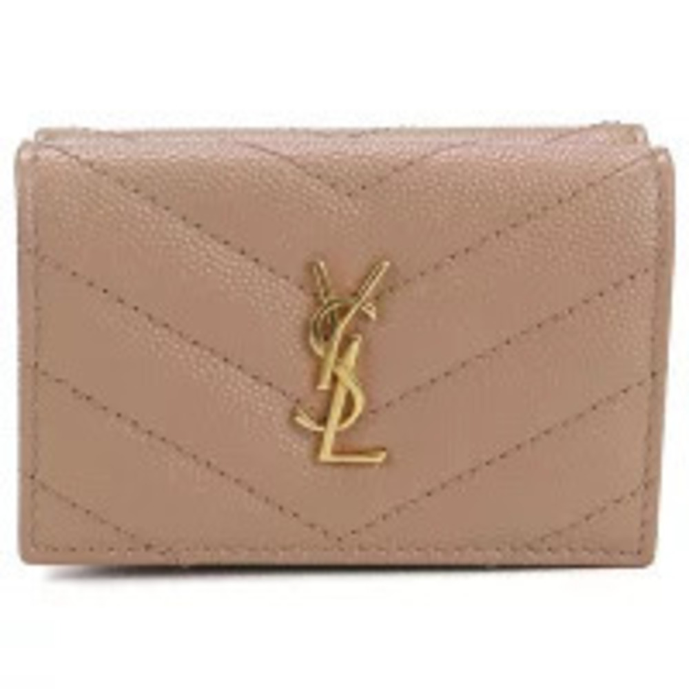 Saint Laurent Tri fold Wallet Compact Monogram Origami Pink
